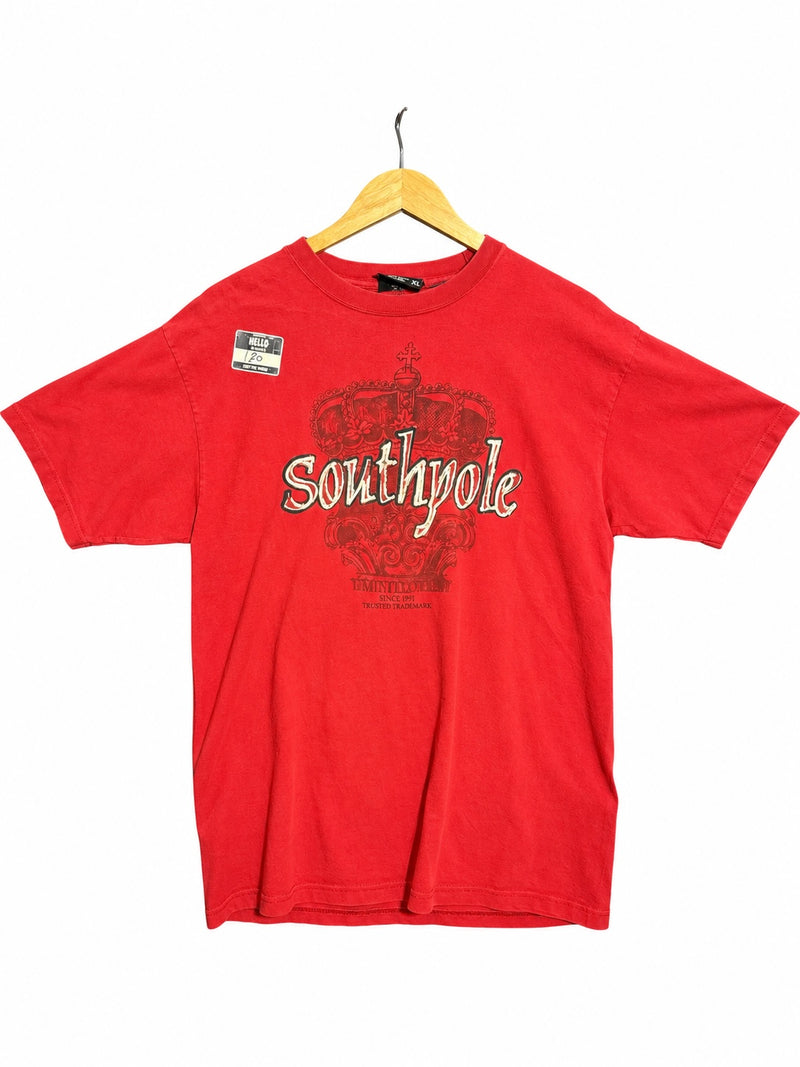 OutOf10 Southpole red cotton crewneck t-shirt featuring a detailed crown graphic and logo print on the chest.