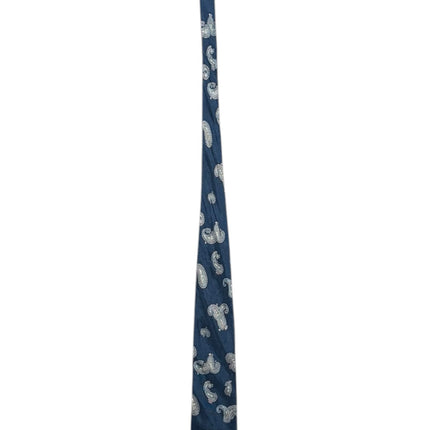 OutOf10 SPERANZA navy blue necktie featuring an intricate grey paisley pattern for formal business or wedding attire.