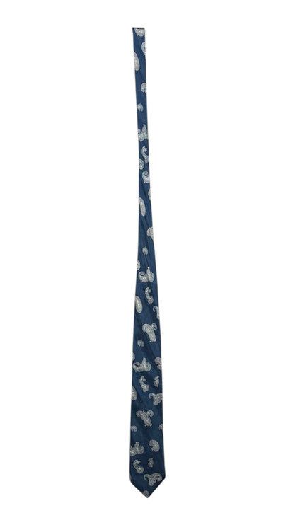 OutOf10 SPERANZA navy blue necktie featuring an intricate grey paisley pattern for formal business or wedding attire.
