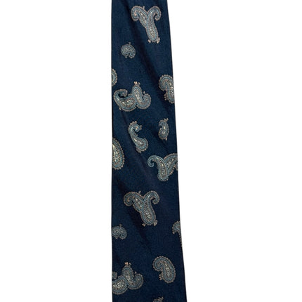 OutOf10 SPERANZA navy blue necktie featuring an intricate muted paisley pattern for formal business or wedding attire.