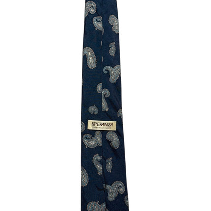 OutOf10 SPERANZA navy blue necktie with intricate paisley pattern and branded label on a white background