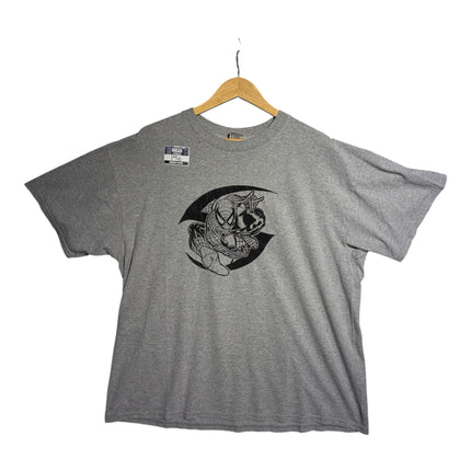 OutOf10 heather grey cotton-blend crewneck t-shirt featuring a black Spider-Man graphic print on a crescent backdrop.