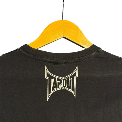 OutOf10 black Tapout crewneck t-shirt featuring a white signature logo detail on the back neckline.