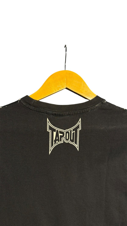 OutOf10 black Tapout crewneck t-shirt featuring a white signature logo detail on the back neckline.