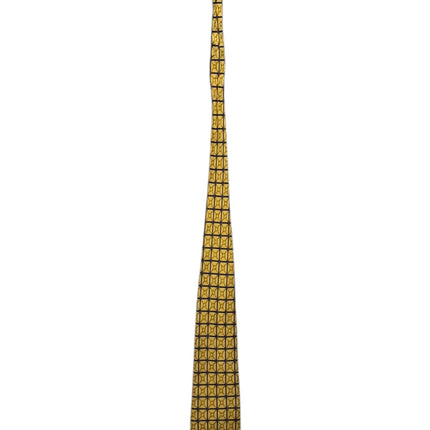OutOf10 Teo Grimaldi silk necktie in golden-yellow with a navy blue geometric grid pattern for formal wear.