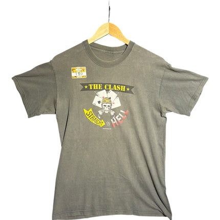 OutOf10 charcoal grey The Clash Straight To Hell graphic crewneck t-shirt with distressed skull and card print