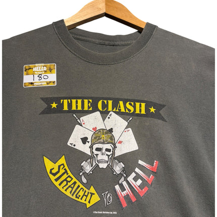OutOf10 charcoal grey The Clash Straight To Hell graphic crewneck t-shirt with distressed skull and card print