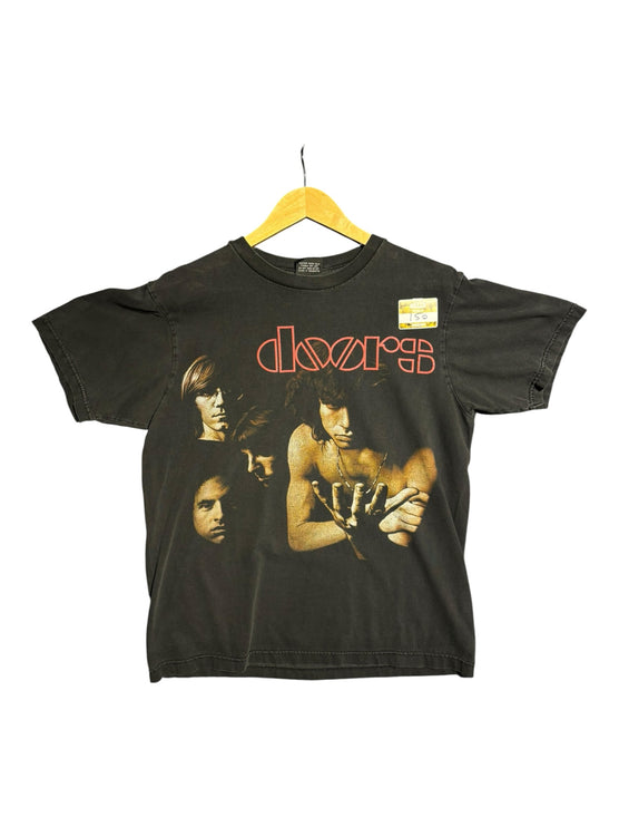 OutOf10 vintage-style black cotton t-shirt featuring The Doors band portrait and retro logo graphic