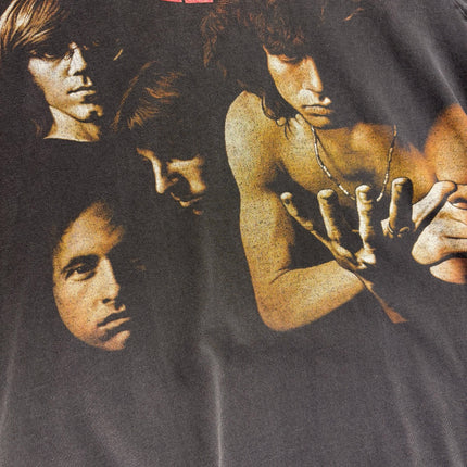 OutOf10 vintage style black cotton t-shirt featuring a detailed graphic print of The Doors band members and logo.