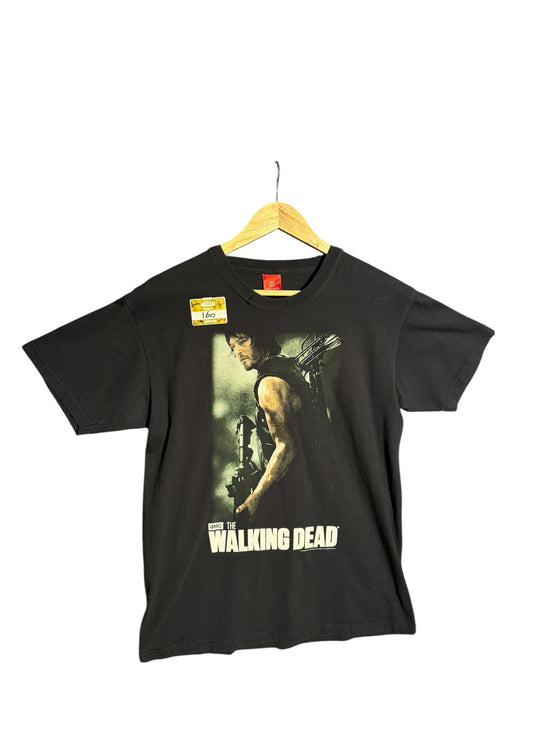 OutOf10 black crew neck t-shirt featuring a graphic print of Daryl Dixon from The Walking Dead on soft cotton fabric