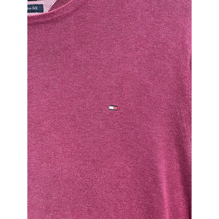 OutOf10 Tommy Hilfiger burgundy crew neck sweater in a soft cotton and silk blend with embroidered chest logo