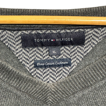 OutOf10 Tommy Hilfiger charcoal grey V-neck sweater vest with Pima cotton and cashmere blend label