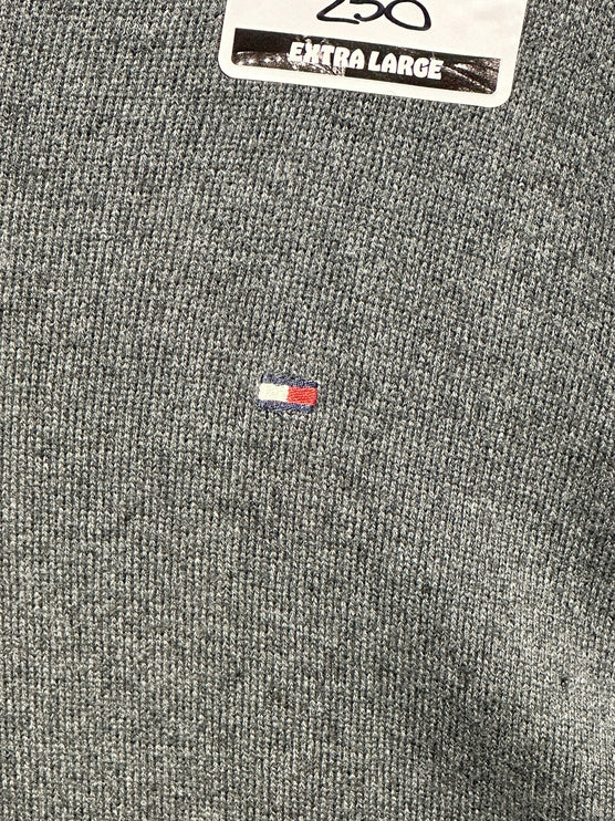 OutOf10 Tommy Hilfiger charcoal grey V-neck sweater vest in a soft Pima cotton and cashmere knit with flag logo
