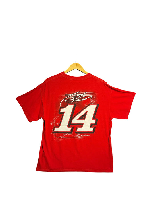 OutOf10 red Tony Stewart NASCAR graphic t-shirt featuring number 14 and driver signature on the back