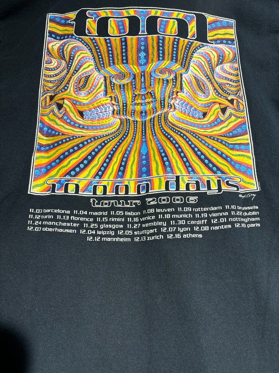 OutOf10 vintage Tool 10,000 Days 2006 tour t-shirt back graphic with Alex Grey psychedelic artwork and tour dates