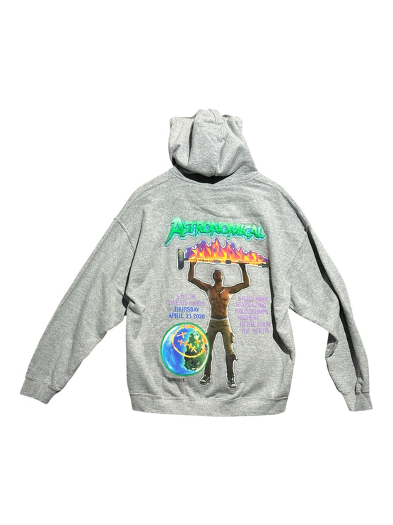 OutOf10 grey Travis Scott Cactus Jack Astronomical hoodie with vibrant back graphic print and drawstring hood