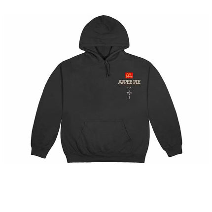 OutOf10 black Travis Scott Cactus Jack McDonald's hoodie with Apple Pie graphic and kangaroo pocket