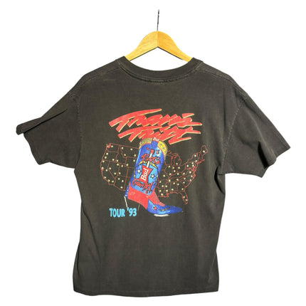 OutOf10 vintage 1993 Travis Tritt concert tour t-shirt in black cotton with a colorful cowboy boot and US map graphic.