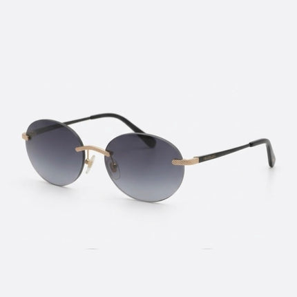 OutOf10 TRUSSARDI rimless oval sunglasses with gradient lenses, gold textured bridge, and slim black temples.