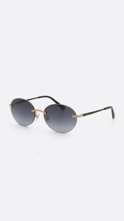 OutOf10 TRUSSARDI rimless oval sunglasses with gradient lenses, gold textured bridge, and slim black temples.