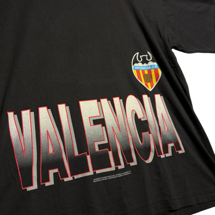 OutOf10 black cotton Valencia CF football t-shirt featuring a large retro graphic print and official club crest.
