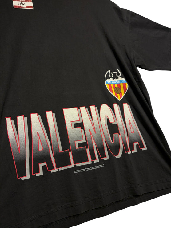 OutOf10 black cotton Valencia CF football t-shirt featuring a large retro graphic print and official club crest.