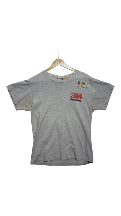 OutOf10 vintage heather grey cotton-blend crewneck t-shirt featuring a small 3M Racing logo on the chest.