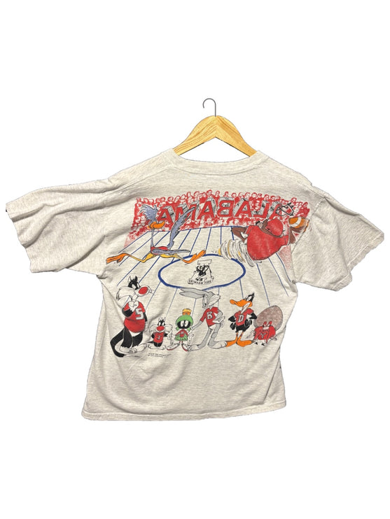 OutOf10 vintage 1993 Alabama Crimson Tide Looney Tunes heather grey graphic t-shirt with cartoon football print