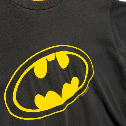 OutOf10 vintage black crewneck t-shirt featuring the iconic yellow Batman oval logo graphic on the chest
