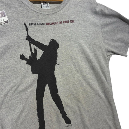 OutOf10 vintage grey cotton Bryan Adams Waking Up The World 1992 tour t-shirt with black silhouette guitar graphic