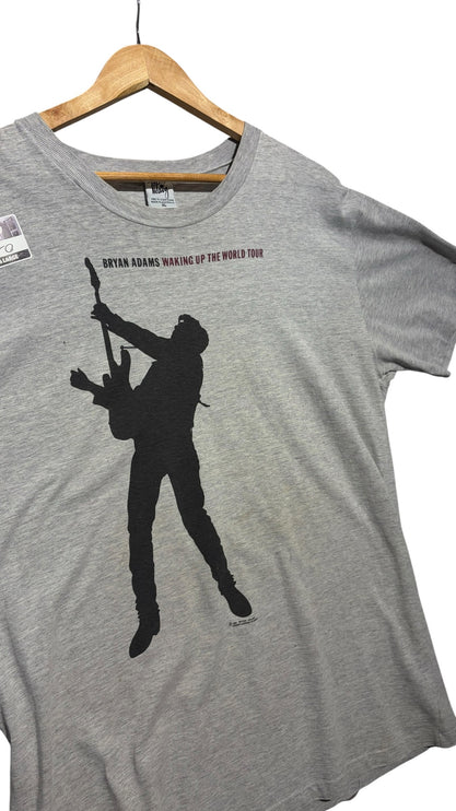 OutOf10 vintage grey cotton Bryan Adams Waking Up The World 1992 tour t-shirt with black silhouette guitar graphic