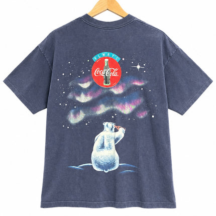 OutOf10 vintage washed-black cotton t-shirt featuring a Coca-Cola polar bear graphic and aurora borealis back print