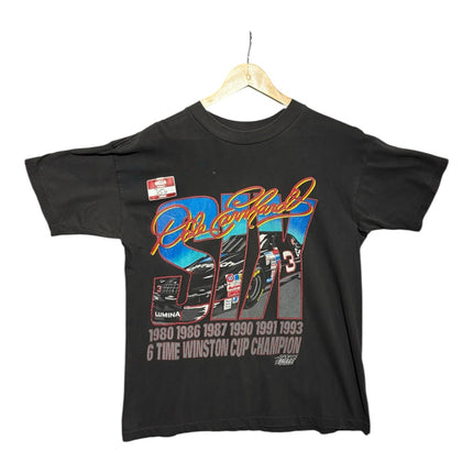 OutOf10 vintage black cotton t-shirt featuring a Dale Earnhardt number 3 racing graphic print and crew neck design.