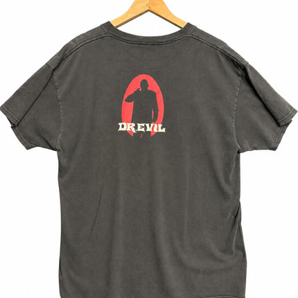 OutOf10 vintage washed-black cotton t-shirt featuring a red Dr. Evil silhouette graphic on the back