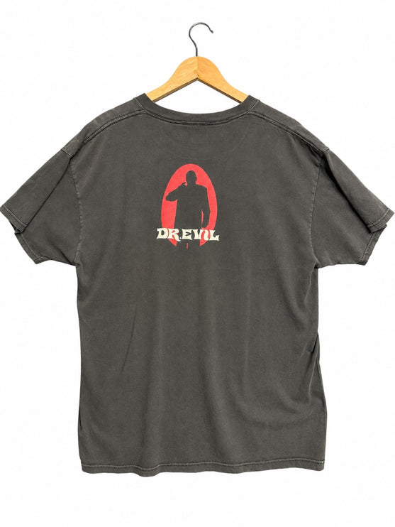 OutOf10 vintage washed-black cotton t-shirt featuring a red Dr. Evil silhouette graphic on the back