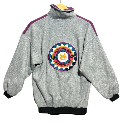 OutOf10 TUBE-ULAR SURFWEAR vintage grey and purple fleece pullover with back logo embroidery and high neck collar