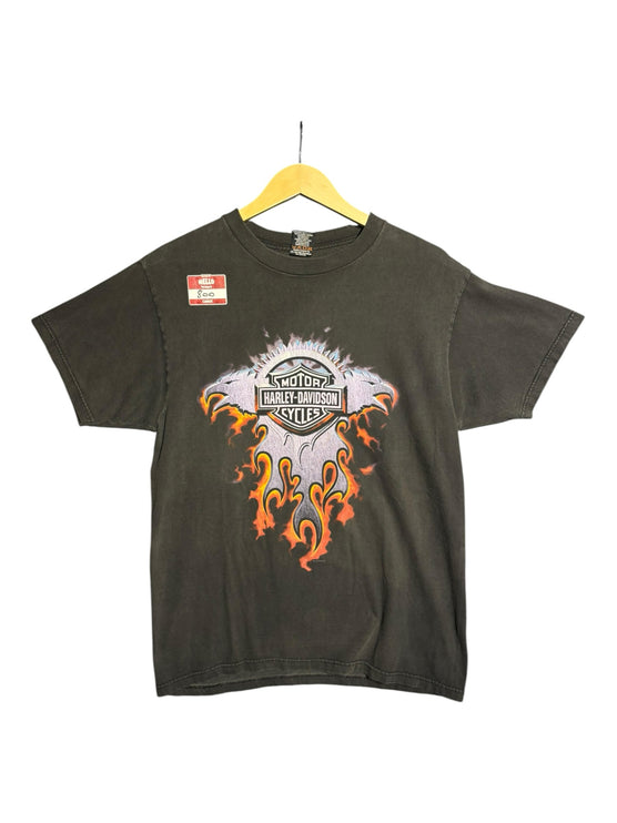 OutOf10 vintage black cotton Harley-Davidson t-shirt with a fiery eagle graphic print on the front.