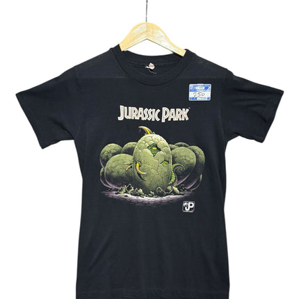 OutOf10 vintage black Jurassic Park crewneck t-shirt featuring a green hatching dinosaur egg graphic print