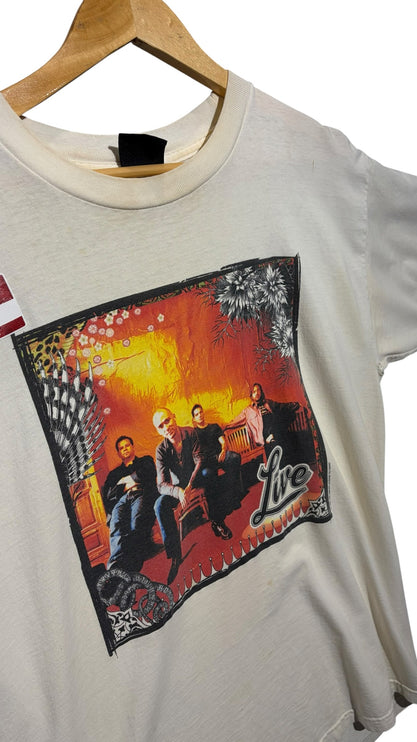 OutOf10 vintage off-white Live band tour t-shirt featuring a graphic print of band members on soft cotton fabric