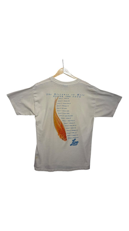 OutOf10 vintage off-white Live band tour t-shirt featuring a koi fish graphic and 2000 tour dates on the back