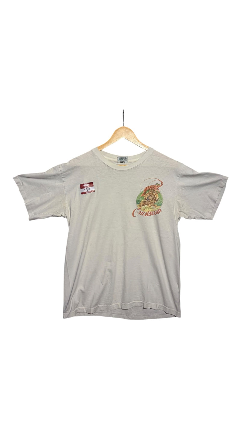 OutOf10 off-white cotton t-shirt featuring a vintage lobster diver graphic print on the chest, crew neck, relaxed fit.