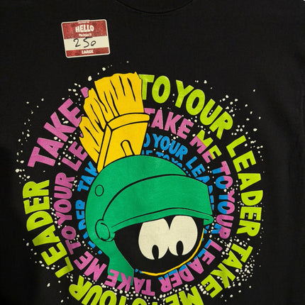 OutOf10 vintage black cotton crewneck t-shirt featuring a vibrant Marvin the Martian graphic and retro 90s text print.