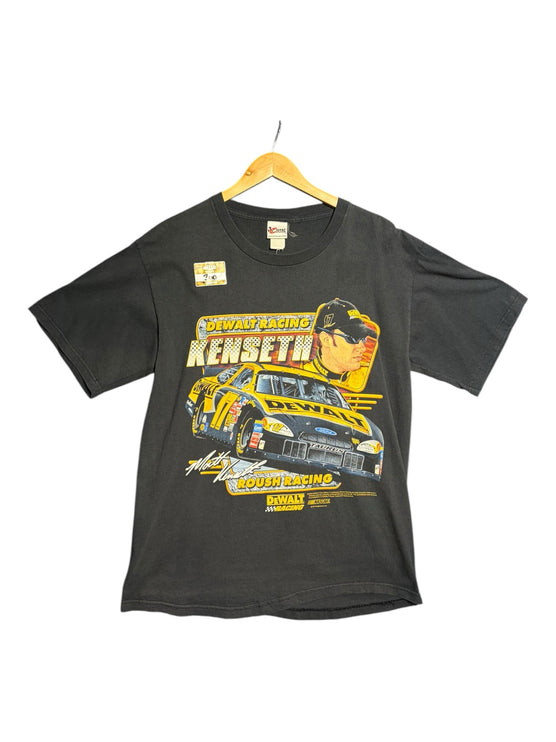 OutOf10 vintage black Matt Kenseth DeWalt NASCAR graphic t-shirt with race car print and cotton fabric
