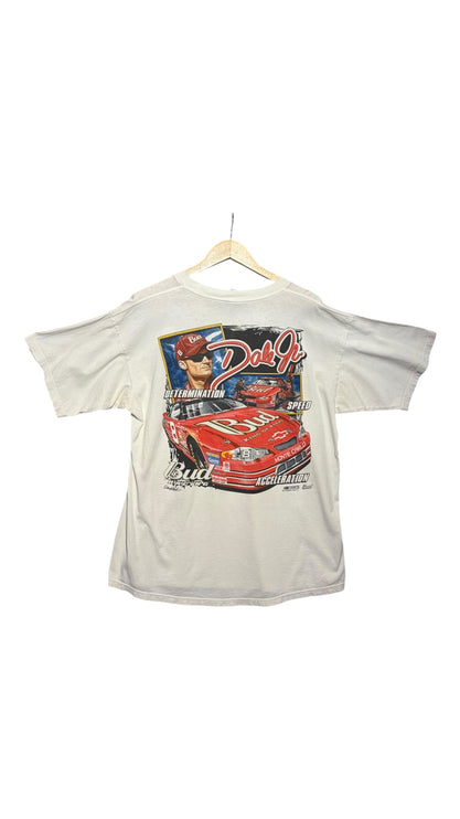 OutOf10 vintage white cotton t-shirt featuring a Dale Earnhardt Jr. NASCAR graphic print on the back