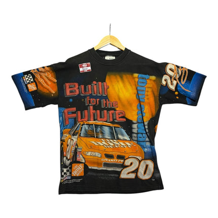 OutOf10 vintage black NASCAR Tony Stewart graphic t-shirt with orange Home Depot Pontiac print and crew neck design.