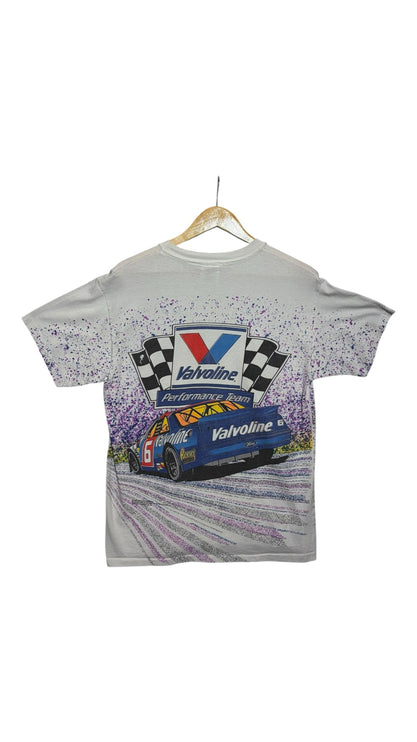 OutOf10 vintage 1994 Mark Martin Valvoline NASCAR t-shirt with purple paint splatter and race car graphic on back