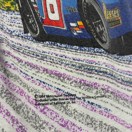 OutOf10 vintage 1994 Mark Martin Valvoline NASCAR graphic t-shirt with purple and grey paint-splatter detail