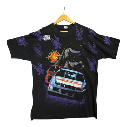 OutOf10 vintage black cotton NASCAR Winston Cup graphic t-shirt with purple eagle accents and race car print
