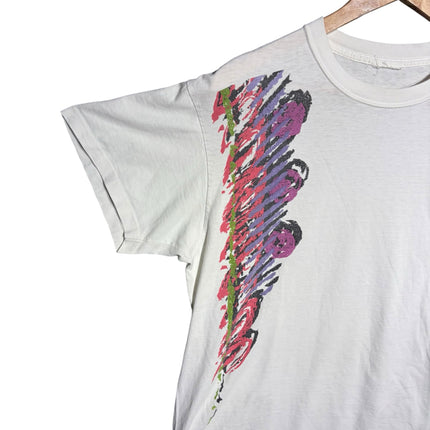 OutOf10 vintage white Nike t-shirt featuring a vertical abstract brushstroke graphic in pink, purple, and green.