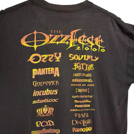 OutOf10 vintage black Ozzfest 2000 concert t-shirt featuring a multi-colored band lineup graphic on the back